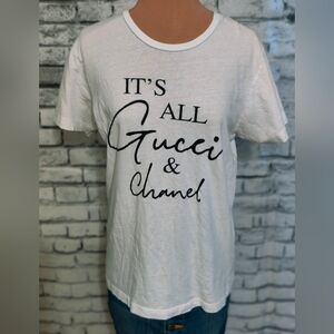 NOBRAND  Its All G▪️cci &  Ch▪️nel  Logo Tee Shirt  black and white  S